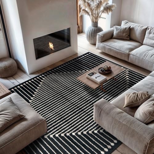 Rugshop Contemporary Bohemian Stripe Area Rug 7'10" x 10' Black
