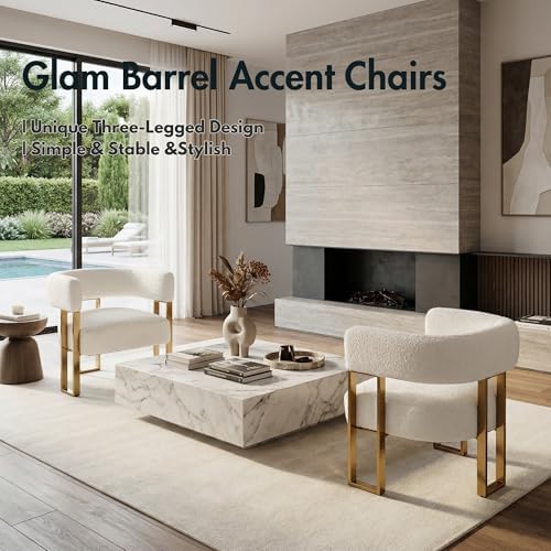 Hyfirm White Boucle Barrel Accent Chair