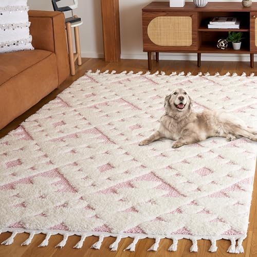 SAFAVIEH Area Rug 4x6 - Moroccan Tassel Shag Collection - Ivory & Pink, N...