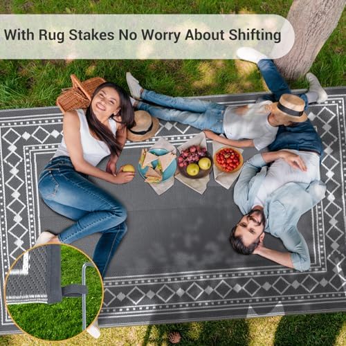 GarveeHome Outdoor Rug 8x10 Waterproof Patio Rugs Modern Bordered Reversible ...