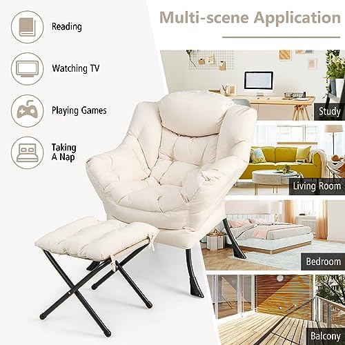 GIANTEX Lazy Chair with Ottoman, Accent Sofa Chair with Folding Footrest, Sid...