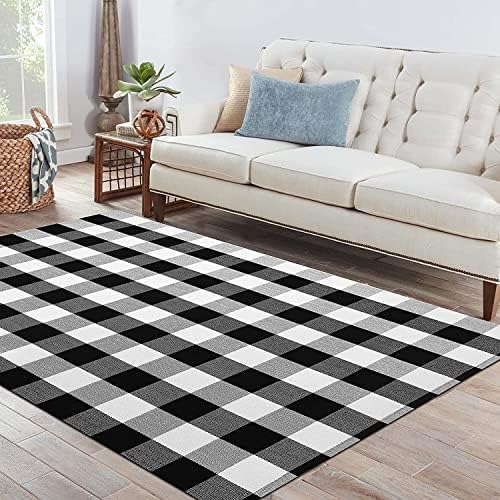 IOHOUZE 4x6 Buffalo Plaid Outdoor Rug, Washable Front Porch, Black White