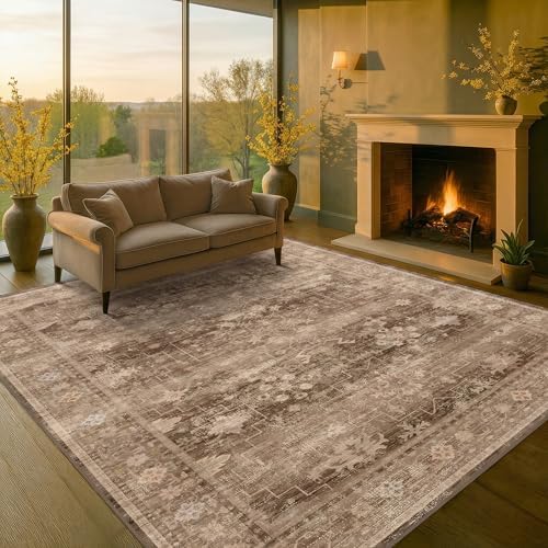 Hazo Haus Boho Taupe Brown Living Room Rug 8x10 - Modern Vintage Traditional ...