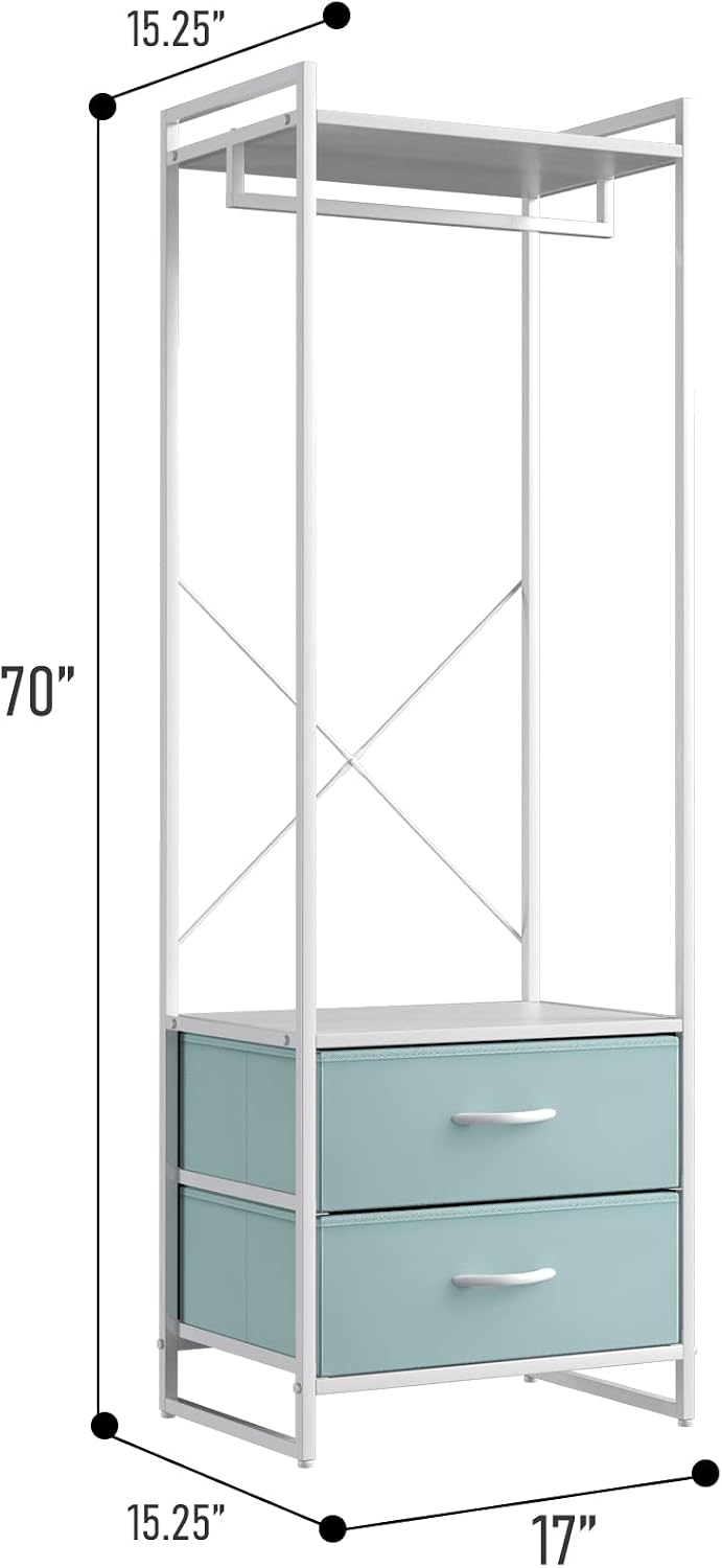 Sorbus Tall Clothing Rack with Drawers, Wood Top (Aqua)