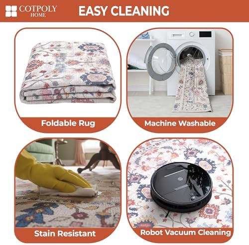 COTPOLY 5' x 7' Washable Area Rug for Living Room, Kitchen, Hallway, ...