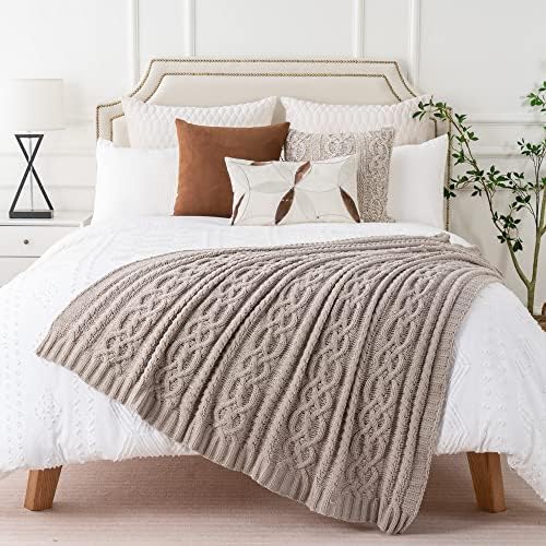 Battilo Light Grey Throw Blanket for Couch, Woven Chenille Knit Throw Blanket...