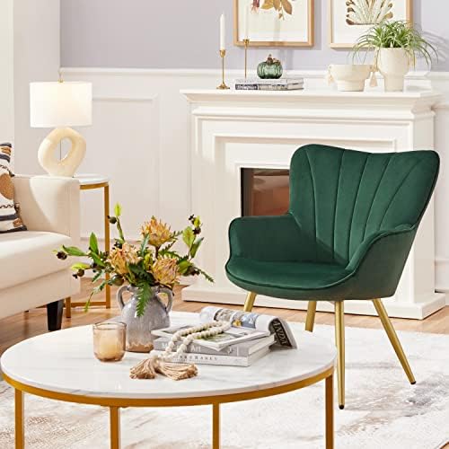 Yaheetech Accent Chair, Upholstered Armchair with Metal Legs, Green