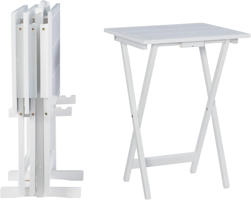 Linon Lisbon Five Piece Farmhouse Plank-Style Top Tray Table Set in White Wood