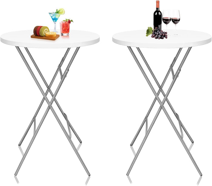 2 Pack 32 in Folding Cocktail Tables, Round, White