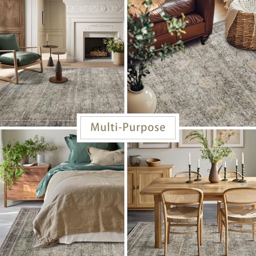 Green Brown 8x10 Washable Area Rugs for Living Room,Bedroom,Dining Room