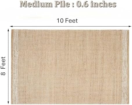 8x10 feet Natural Jute & Wool Area Rug,– Handwoven Mini Check Natural Fib...