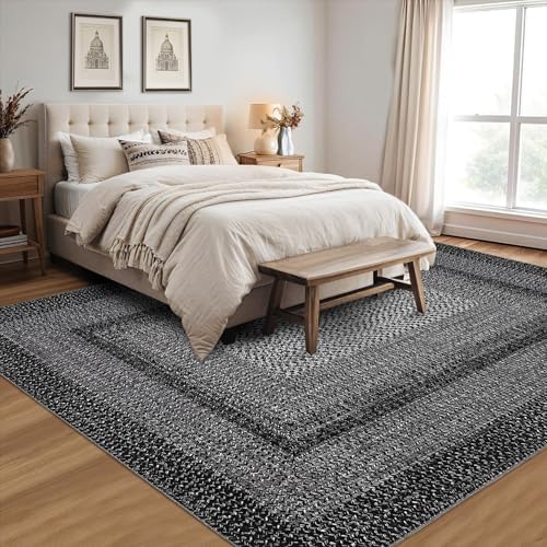 RUGSREAL 8x10 Washable Area Rug for Living Room with Rubber Backing