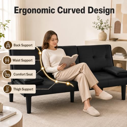 67"Modern Futon Sofa Bed,Convertible 3 in 1 Sleeper Bed Couches with Adj...