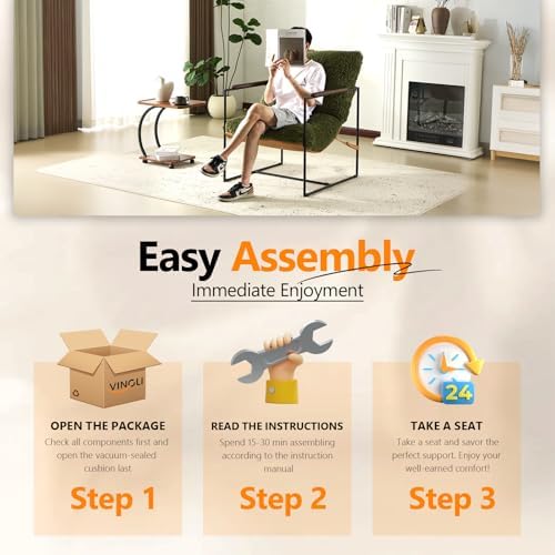 VINGLI 28" Wide Plush Upholstery Sling Modern Accent Chair with Metal Fr...