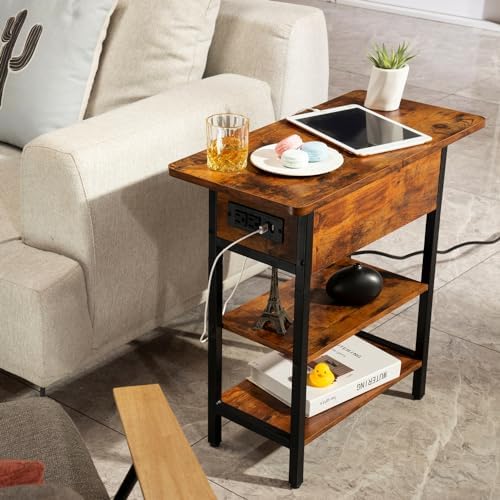 Yoobure End Table with Charging Station, Flip Top Side Table with USB Ports a...