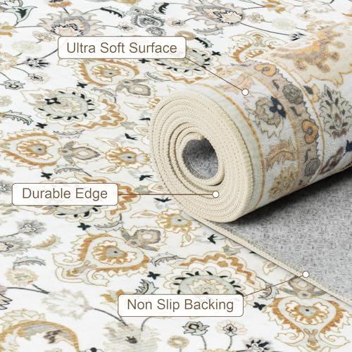 5x7 Area Rugs Living Room: Washable Vintage Rug for Bedroom Beige