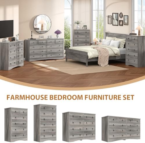 VVFLU 48'' Tall Grey Dresser with 6 Drawers Chest of Drawers for Bedr...