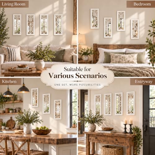 ZEXUIRU 4 Set Rustic Wall Mirrors for Bedroom Bathroom Living Room Entryway W...