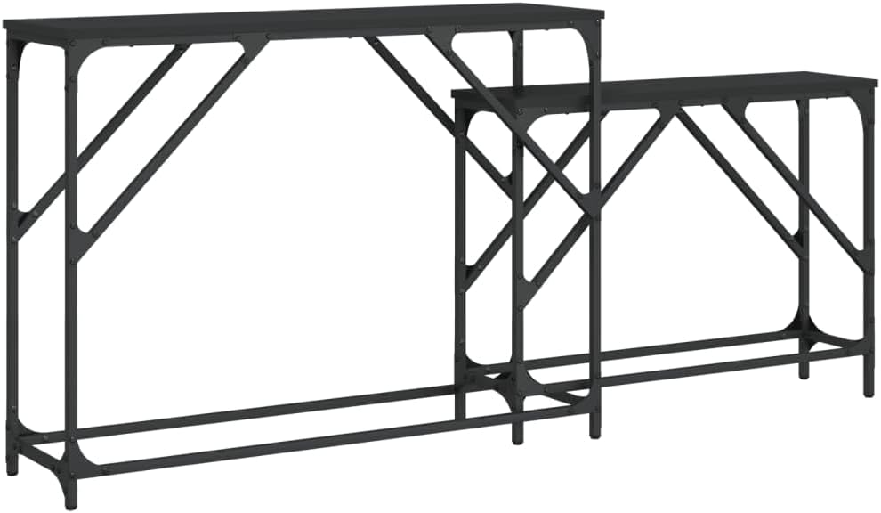 Nesting Console Tables 2 Pack Black Engineered Wood | Space-Saving Design, Me...