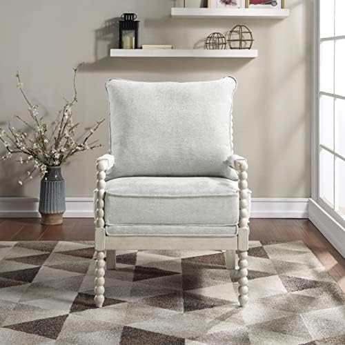 OSP Home Furnishings Kaylee Spindle Accent Chair with Antique White Wood Fram...