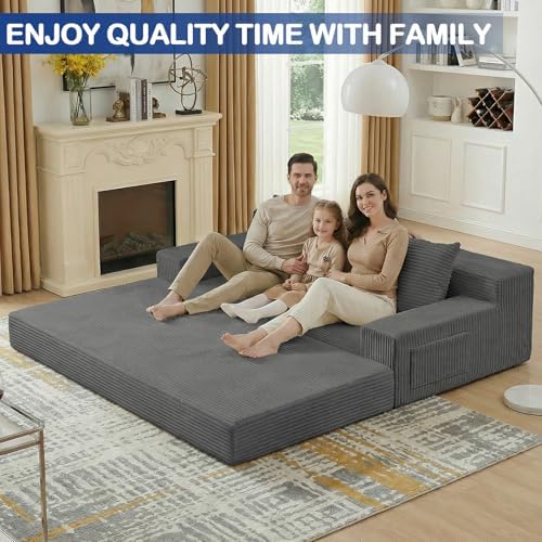2 in 1 Convertible Boneless Couch Bed, Corduroy futon Sofa Bed, Compression F...