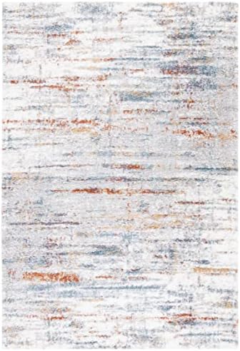 SAFAVIEH Berber Shag Collection Area Rug - 6'7" x 8'7", Blue Rust & Ivory, Modern Abstract Design, Plush 1.25-inch Thick, Ideal for High Traffic Areas in Living Room, Bedroom, Dining (BER577A-6)