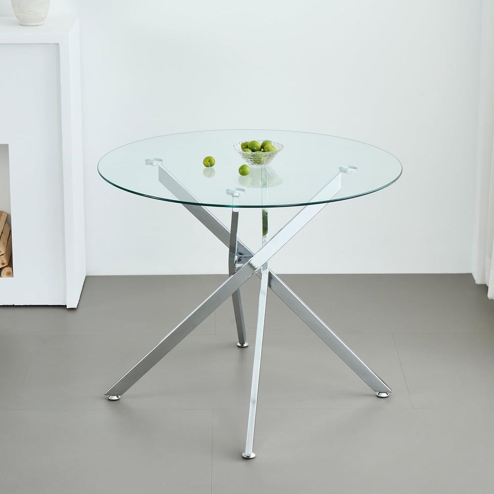 Modern Dining Table for 4-6 People, 47" Round Dining Table with Silver C...