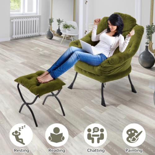 Lazy Chair with Folding Ottoman,Leisure Sofa Chair,Soft Fabric Armchair with ...