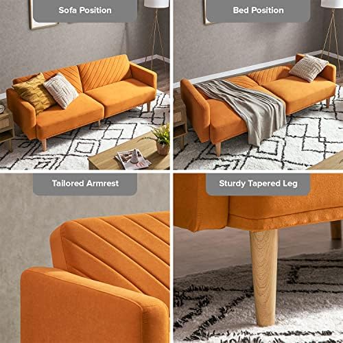 mopio 76.4" Futon (Apricot Velvet, Chevron Styled)