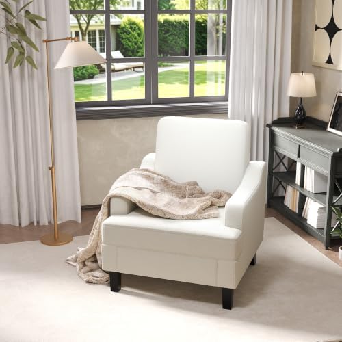 Garvee White Comfy Accent Chair, Upholstered Armchair for Living Room