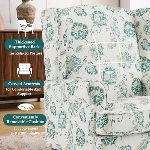 EROMMY Floral Accent Chair, Comfortable High Back Upholstered Armchair with S...