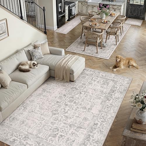 PureCozy Gray Area Rug 6x9 Vintage Floral