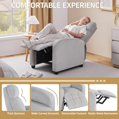 Yaheetech Recliner Chair with 3 Adjustable Angles Armchair Light Gray
