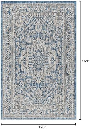 JONATHAN Y Medallion Weave Indoor Outdoor Area Rug 10X14 Navy/Gray, Sinjuri T...