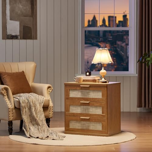 LEYAOYAO Rattan Dresser and Nightstand Sets 3 Piece, Teac Brown