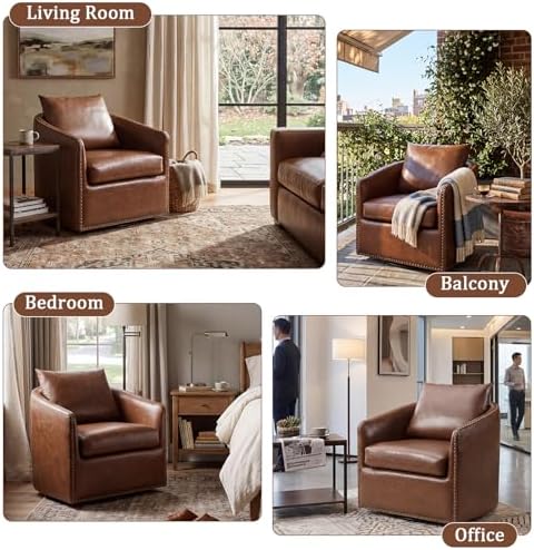 HAOMARKETS 360 Degree Swivel Barrel Chair with Plump Back Pillow, Waterproof ...