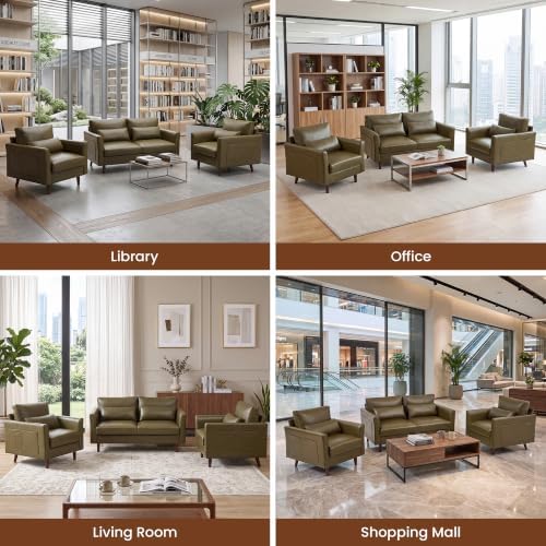 Kingfun Faux Leather Armchair Sofa with Side Pocket,Olive Green