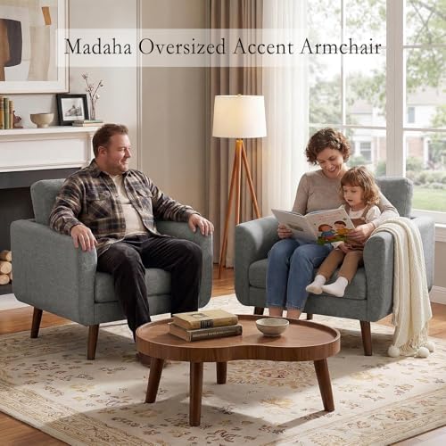 Oversized Accent Chair for Living Room,Grey Linen Armchair