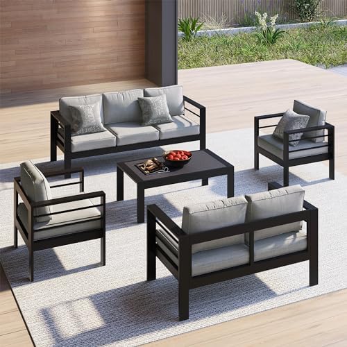 Kiss the Water 3 Seats Aluminum Outdoor Patio Sofa Set, All Weather Rust-Proo...