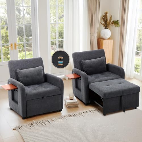 MALOL Convertible Chair-Fabric Sofa Bed, Single Sleeper Sofa, Dark Grey