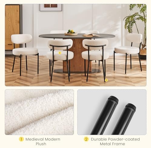 DUMOS Dining Chairs Set of 6, Mid Century Modern Chair Round Upholstered Curv...