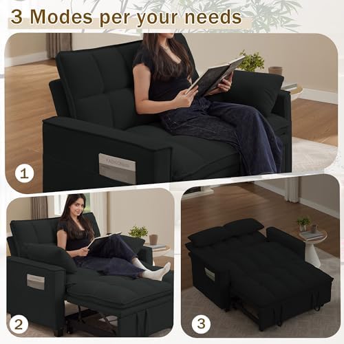 Convertible Sofa Bed, Loveseat Sleeper Sofa with Pull Out Bed and Adjustable ...
