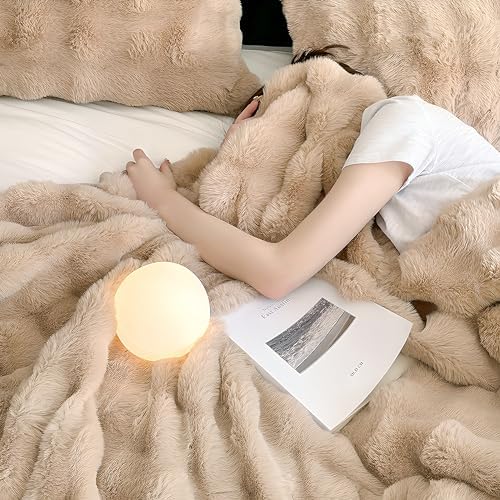 Luxury Bubble Faux Fur Blanket Queen Size, 750 GSM Double Sided Fuzzy Warm Be...