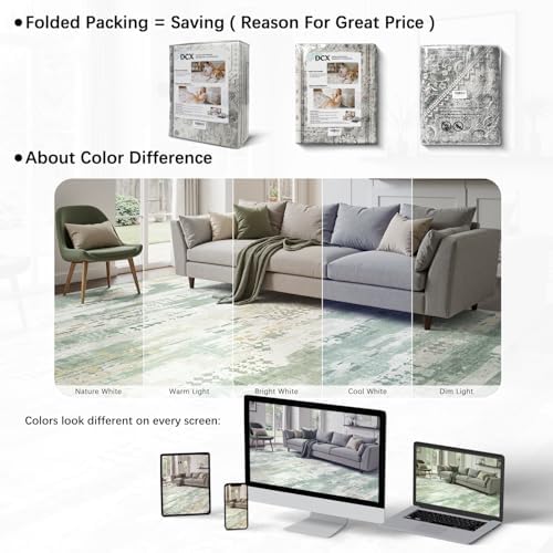 DCX 5x7 Area Rug Living Room: Washable Abstract Indoor Carpet Sage Green