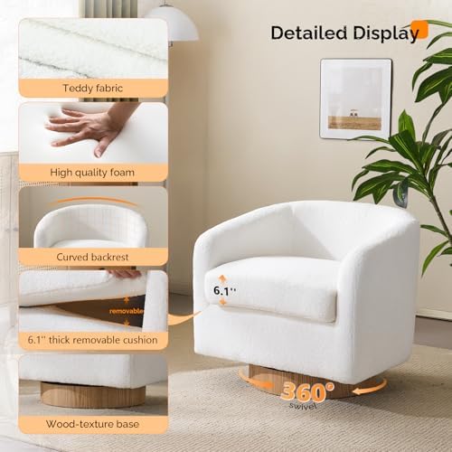 VINGLI 360°Swivel Accent Chair with Engineered Wood Base and Removable Cushio...