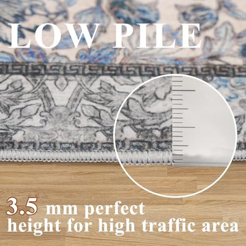 Washable Floral 10x14 Area Rugs: Vintage Rug Low Pile Non Slip Living Room