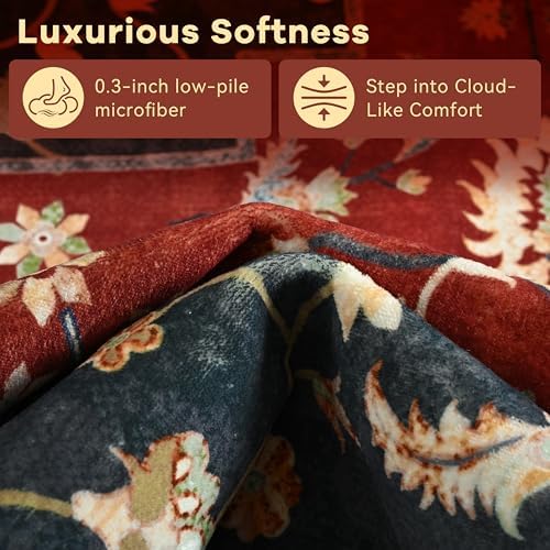 YJ.GWL Area Rugs for Living Room 9x12 Machine Washable Rugs, Non Slip Floral ...