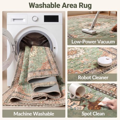 10x14 Washable Area Rug, Large Vintage Distressed Medallion Rugs