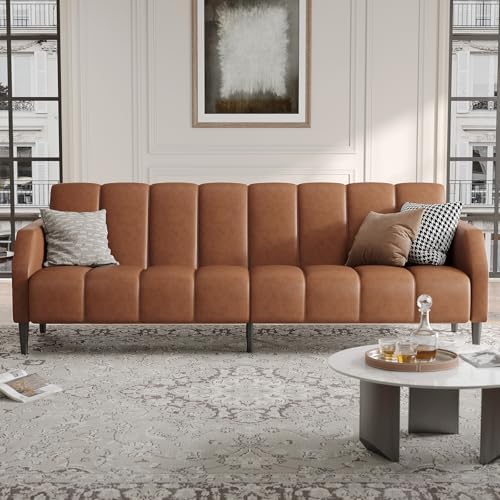 Fadware Faux Leather Couch, Convertible Futon Sofa Bed with Adjustable Backre...