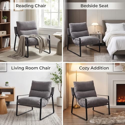 LukeAlon Modern Linen Accent Armchair, Grey